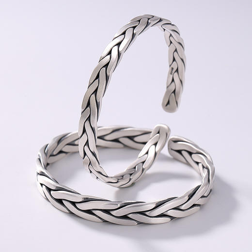 YLY-002新款复古旧哑光编织麻花开口个性S999足银手镯TZW 商品图1