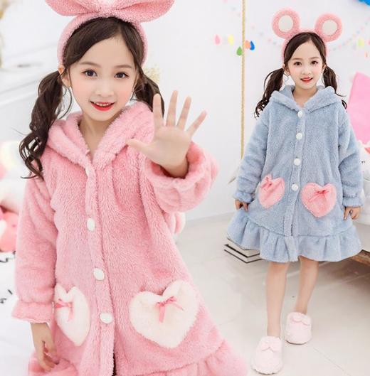 【童装】女童睡袍睡衣冬季童装女童双面加厚长毛绒家居服中大童浴袍冬 商品图0