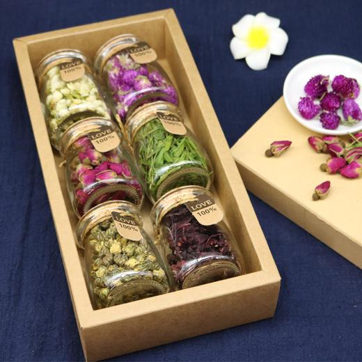 礼品玫瑰花茶菊花茶饮组合茶6瓶礼盒装伴手礼 商品图0