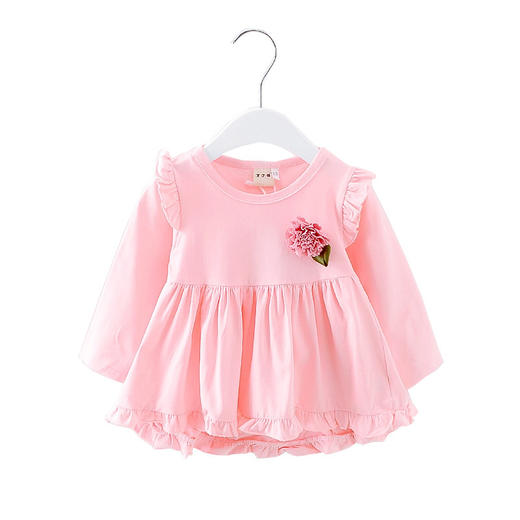 FX-KTM17A1389秋季新款一朵花荷叶边女童长袖连衣裙 商品图4