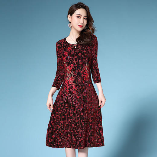 大码婚礼宴会秋季刺绣绣花时尚优雅连衣裙(货号 sl5236)