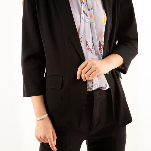 丁摩 黑色外套女夏职业22姆米重磅真丝桑蚕丝小西装闲宽松显瘦短款19-117 黑色DB599240531 商品图3