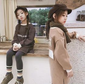 【童装】加绒保暖童装卫衣 秋冬新款韩版时尚长款女童卫衣