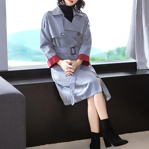 NYT-F818秋季新款时尚双排扣欧美长款风衣简约大气外套 商品图3