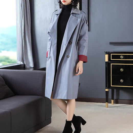 NYT-F818秋季新款时尚双排扣欧美长款风衣简约大气外套 商品图2