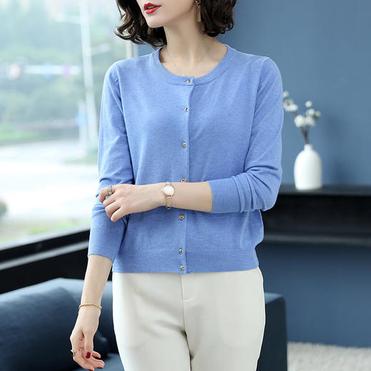 FCY-CH8208秋季新款韩版圆领修身外搭针织衫短款毛衣 商品图3