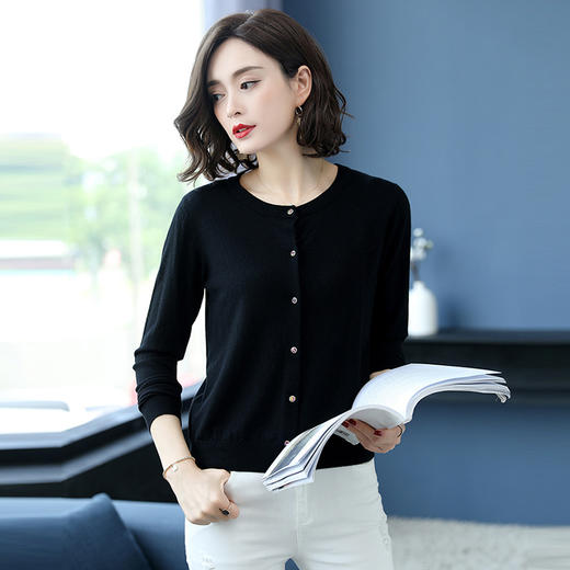 FCY-CH8208秋季新款韩版圆领修身外搭针织衫短款毛衣 商品图2