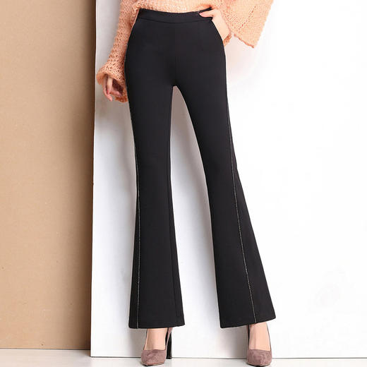 XHY-8666新款高腰弹力松紧腰针织修身显瘦韩版喇叭裤TZW 商品图0