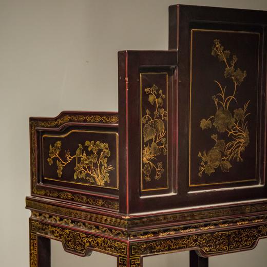 民国 朱漆描金山水花卉纹太师椅(成套) - 明清家具研习社