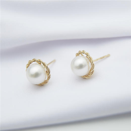 Pearl moments DAISY'S 14K金 精美蕾丝编织天然淡水珍珠耳钉 商品图2
