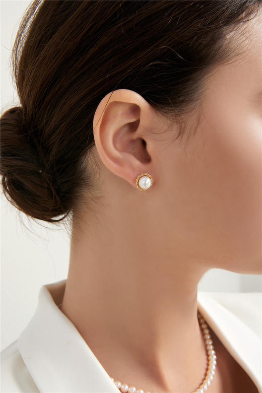 Pearl moments DAISY'S 14K金 精美蕾丝编织天然淡水珍珠耳钉 商品图8