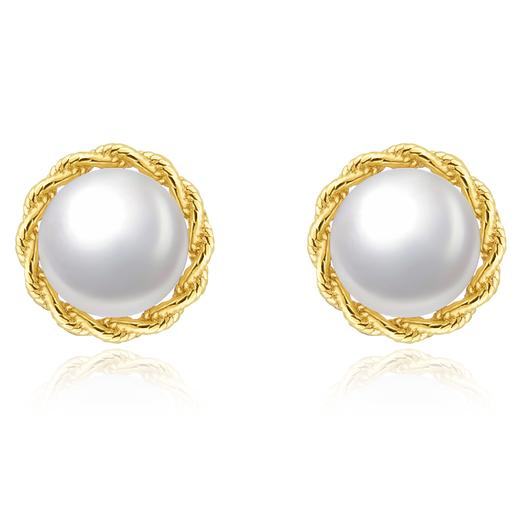 Pearl moments DAISY'S 14K金 精美蕾丝编织天然淡水珍珠耳钉 商品图0
