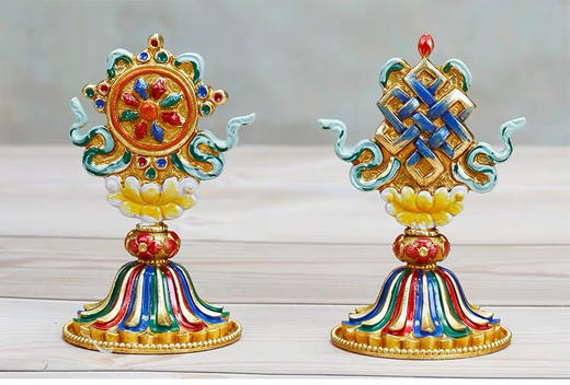 纯铜包邮 手工彩绘八吉祥摆件佛堂供品密宗法器吉祥八宝套装祈福礼佛用 商品图4