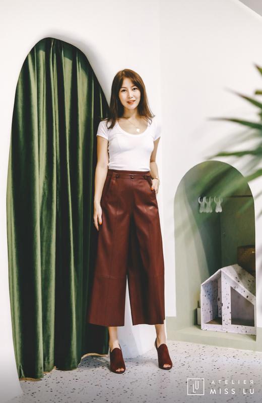 AtelierMissLu / Liah-酒红仿皮阔腿裤 商品图1
