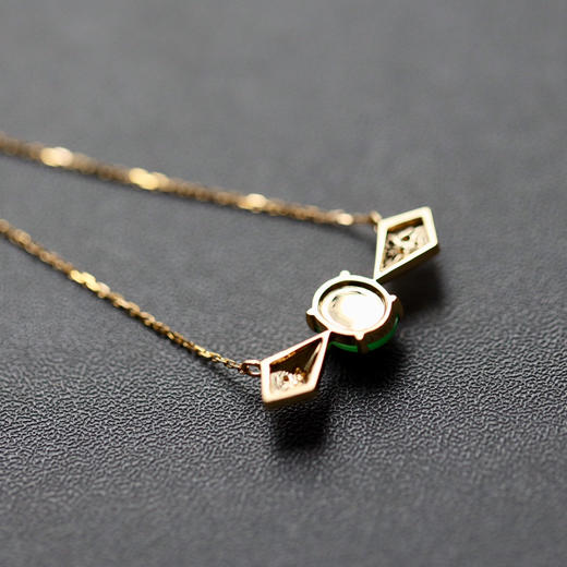 高冰种阳绿翡翠蛋面锁骨链18k黄金钻石镶嵌 商品图5