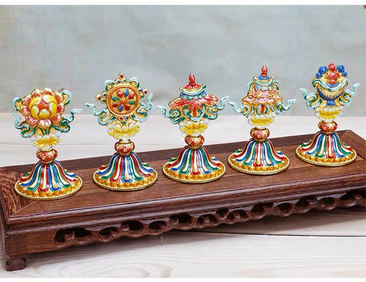 纯铜包邮 手工彩绘八吉祥摆件佛堂供品密宗法器吉祥八宝套装祈福礼佛用 商品图7
