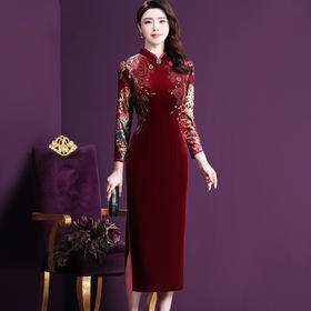 WXY-3963秋季新款修身旗袍气质妈妈婆婆婚宴连衣裙