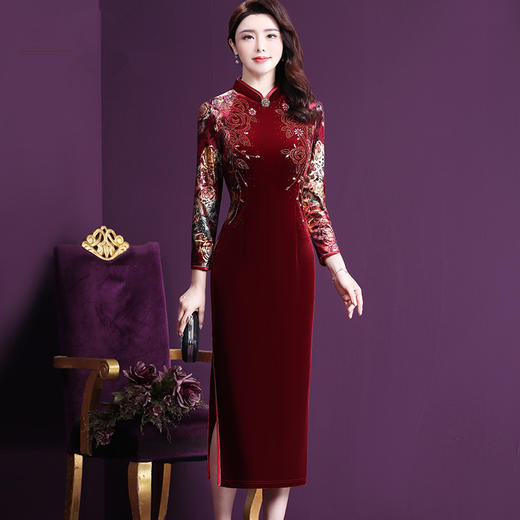 WXY-3963秋季新款修身旗袍气质妈妈婆婆婚宴连衣裙 商品图0