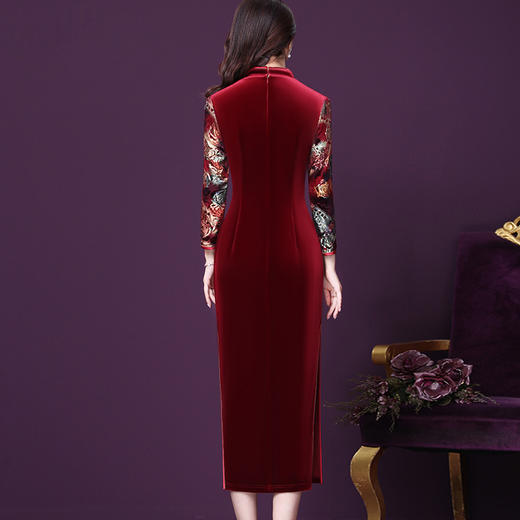 WXY-3963秋季新款修身旗袍气质妈妈婆婆婚宴连衣裙 商品图3