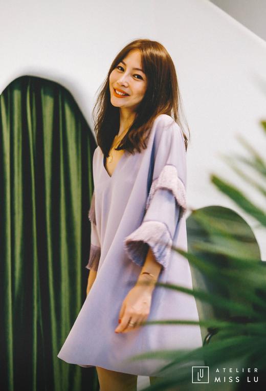 AtelierMissLu / Eileen-香芋紫袖口流苏V领连身裙 商品图0
