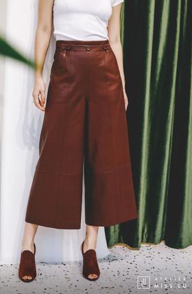 AtelierMissLu / Liah-酒红仿皮阔腿裤