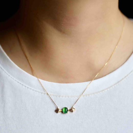 高冰种阳绿翡翠蛋面锁骨链18k黄金钻石镶嵌 商品图8
