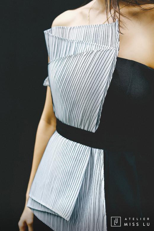 AtelierMissLu / Elena-黑色拼纱抹胸收腰小礼服 商品图8