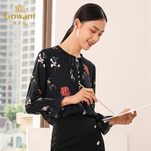 乔万尼衬衫女春秋装潮小衫复古港味印花宽松直筒长袖上衣EN3C352 商品图1