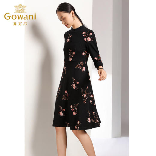 乔万尼羊毛针织连衣裙秋装女印花显瘦气质长袖打底裙EN3E375 商品图1