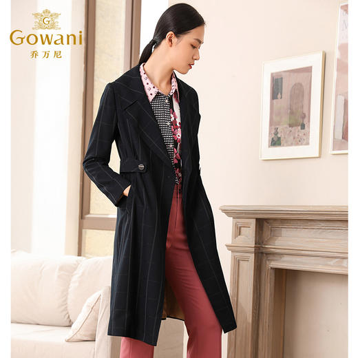 乔万尼风衣女中长款秋装通勤显瘦收腰气质条纹西装领外套EN3A306 商品图1