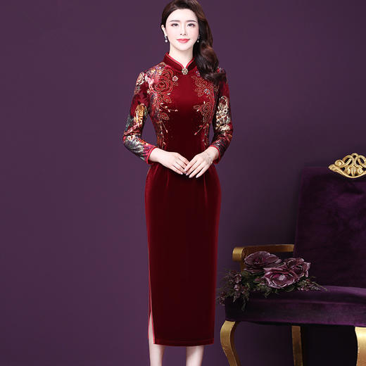 WXY-3963秋季新款修身旗袍气质妈妈婆婆婚宴连衣裙 商品图1