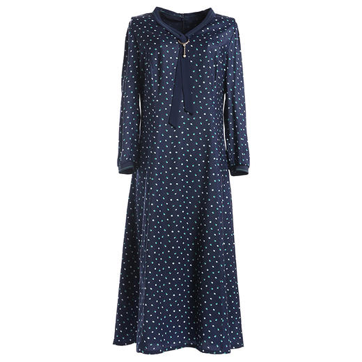 乔万尼秋装女波点修身显瘦气质七分袖领带连衣裙中长款EN3E327 商品图3