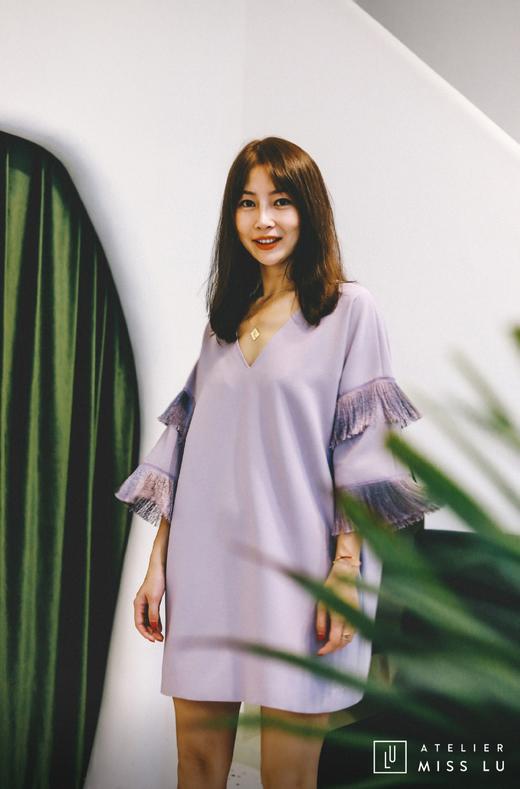 AtelierMissLu / Eileen-香芋紫袖口流苏V领连身裙 商品图7