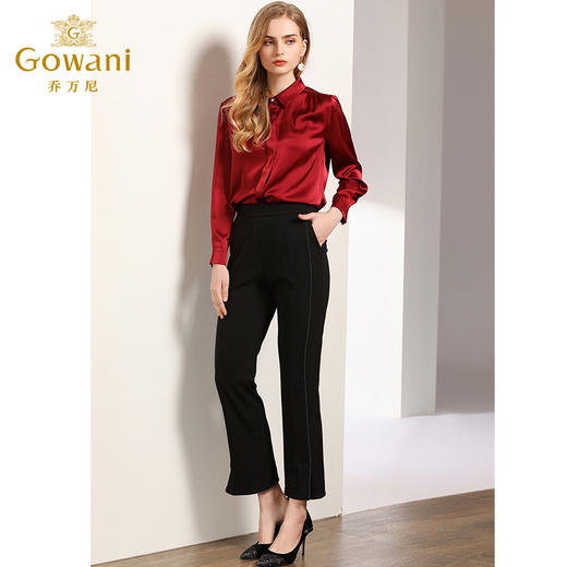 乔万尼春秋阔腿裤女高腰垂感加大码时尚宽松黑色休闲长裤EN3F346 商品图2