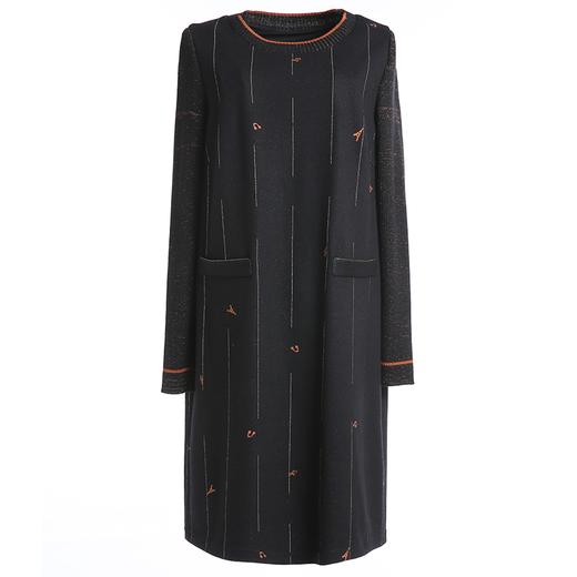 乔万尼羊毛连衣裙春秋装羊毛宽松直筒条纹长袖打底裙中长EN3E376 商品图4