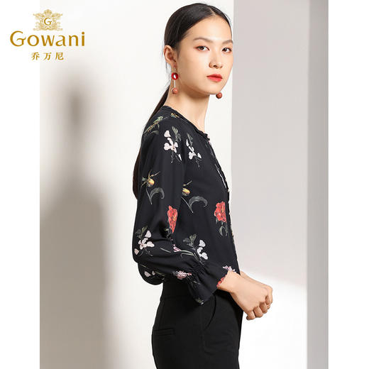 乔万尼衬衫女春秋装潮小衫复古港味印花宽松直筒长袖上衣EN3C352 商品图2