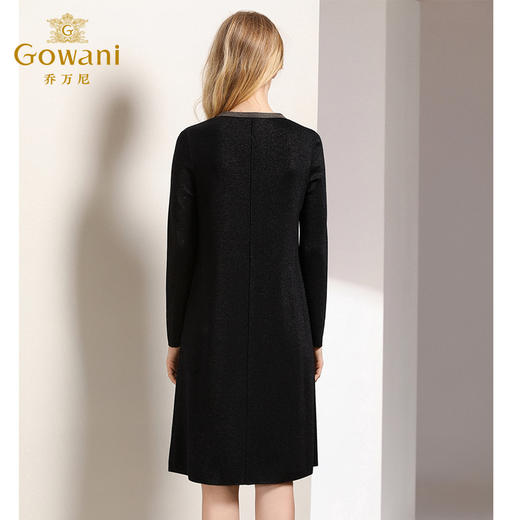 乔万尼秋装女长袖打底衫V领直筒显瘦羊毛针织连衣裙中长EN3M410 商品图4