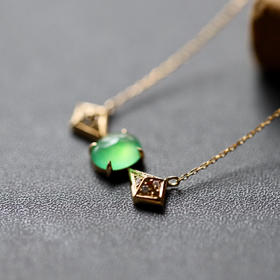高冰种阳绿翡翠蛋面锁骨链18k黄金钻石镶嵌