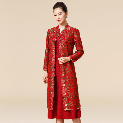 MLY-60282新款绣花民族风复古百褶长袖立领两件套连衣裙TZW 商品图3