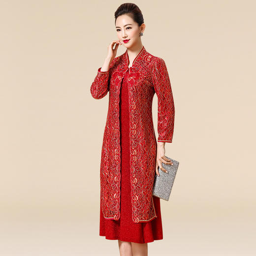 MLY-60282新款绣花民族风复古百褶长袖立领两件套连衣裙TZW 商品图0