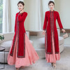 F-FS6677新款金丝绒酒红色气质开叉旗袍两件套连衣裙TZW 商品缩略图0