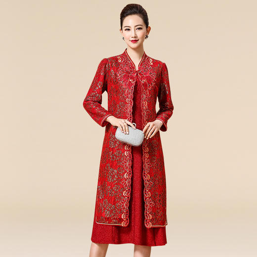 MLY-60282新款绣花民族风复古百褶长袖立领两件套连衣裙TZW 商品图2