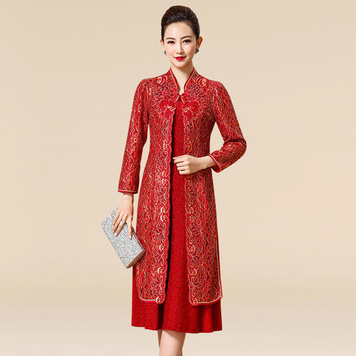 MLY-60282新款绣花民族风复古百褶长袖立领两件套连衣裙TZW 商品图1