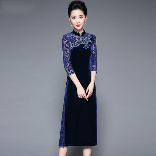 YZL-683新款欧美大牌印花刺绣长袖圆领高腰连衣裙TZW 商品图1