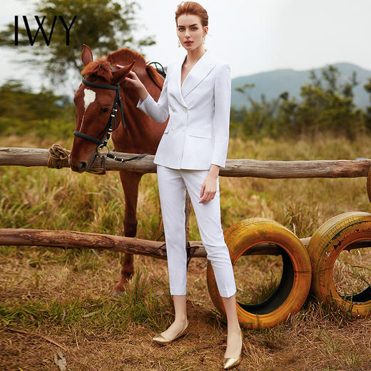 IWY/西装套装女小香风高冷御姐时尚显瘦小脚裤潮流白色条纹职业装CP9320 商品图1