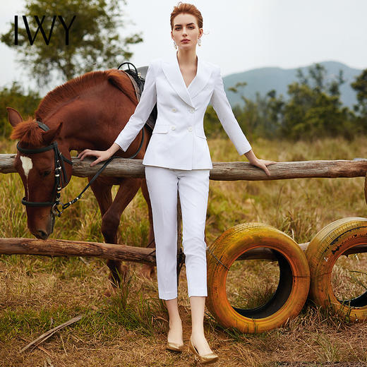 IWY/西装套装女小香风高冷御姐时尚显瘦小脚裤潮流白色条纹职业装CP9320 商品图0