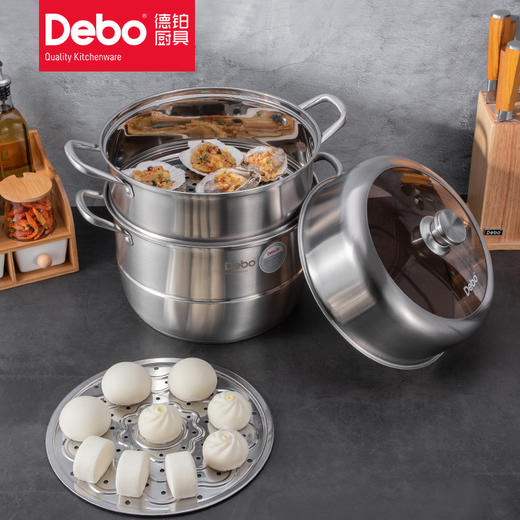 Debo 德铂玛格丽蒸锅304不锈钢32cm三层多用途汤锅蒸笼电磁炉燃气炉通用 商品图0
