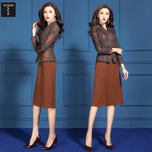 GS-L149新款时尚修身显瘦蕾丝两件套名媛小香风套装裙 商品图0