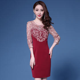 SL-Q4106新款春秋盘花重工刺绣花修身气质优雅包臀连衣裙