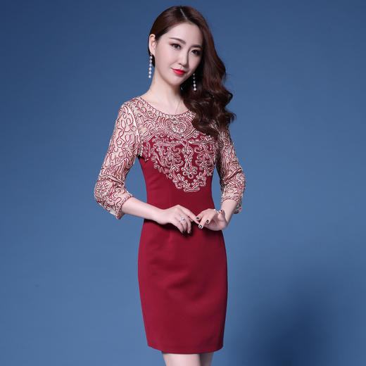 SL-Q4106新款春秋盘花重工刺绣花修身气质优雅包臀连衣裙 商品图2